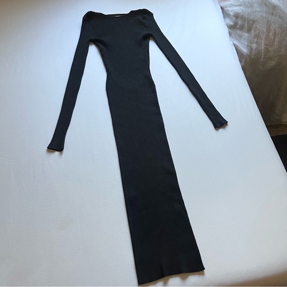 EVANGELIE SMYRNIOTAKI x AMOTEA black bodycon rib knit long sleeve midi maxi - Picture 1 of 6